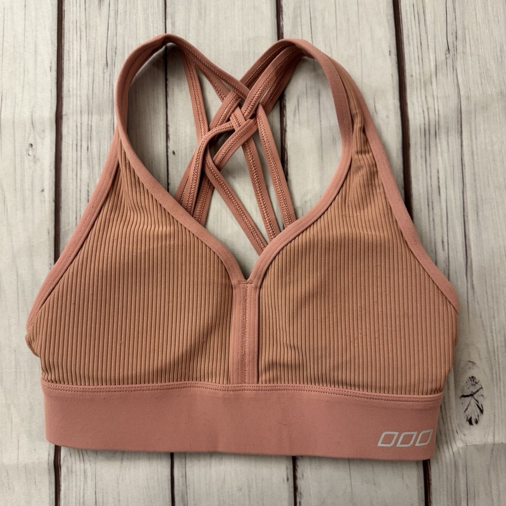 Lorna Jane Train Hard Sports Bra Pink Ribbed Size XS Women's Workout Activewear